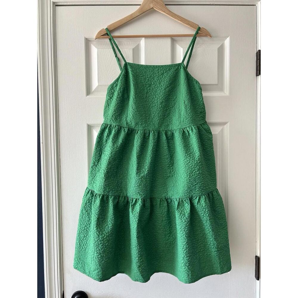 Ces Femme Kelly Green Tiered Adjustable Strap Textur Dress Size Small